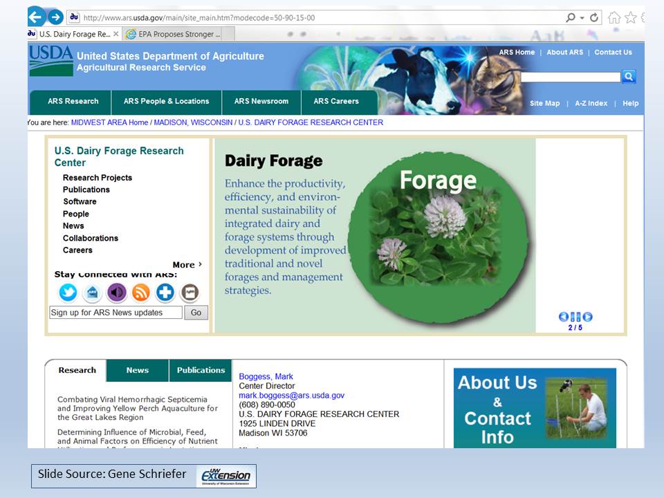 USDA Dairy forage screen shot slide image