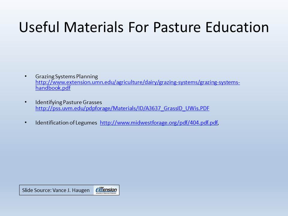 Useful materials for pasture education slide image